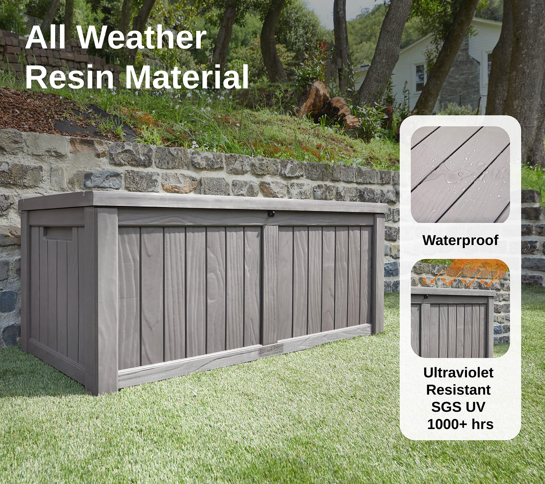 EAST OAK 31-Gallon Outdoor Deck Box, Grey