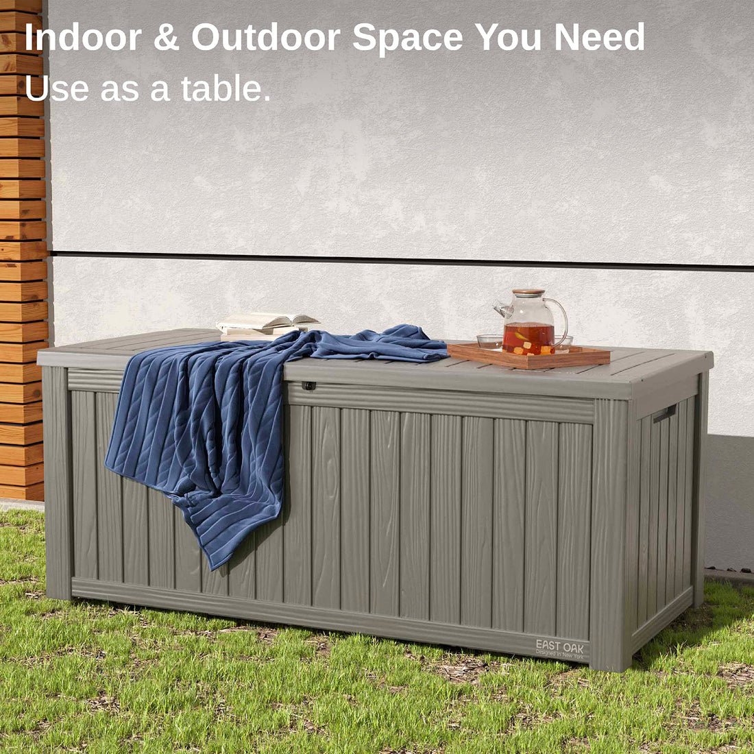 EAST OAK 31-Gallon Outdoor Deck Box, Grey