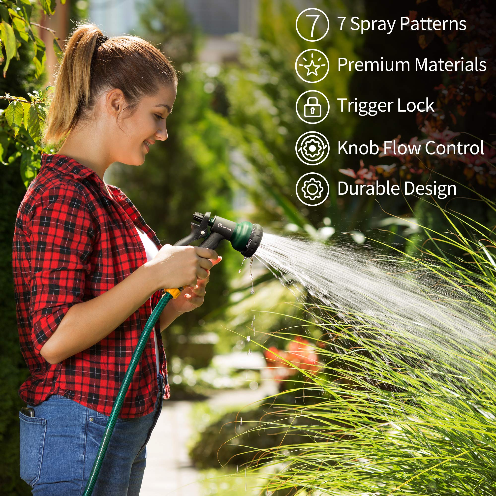 AUTOMAN Garden Hose Nozzle, 7-Pattern Spray
