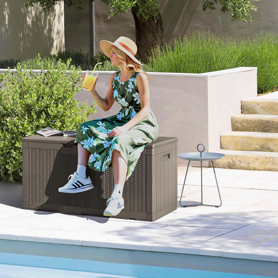 Devoko 30-Gallon Resin Deck Storage Box, Black