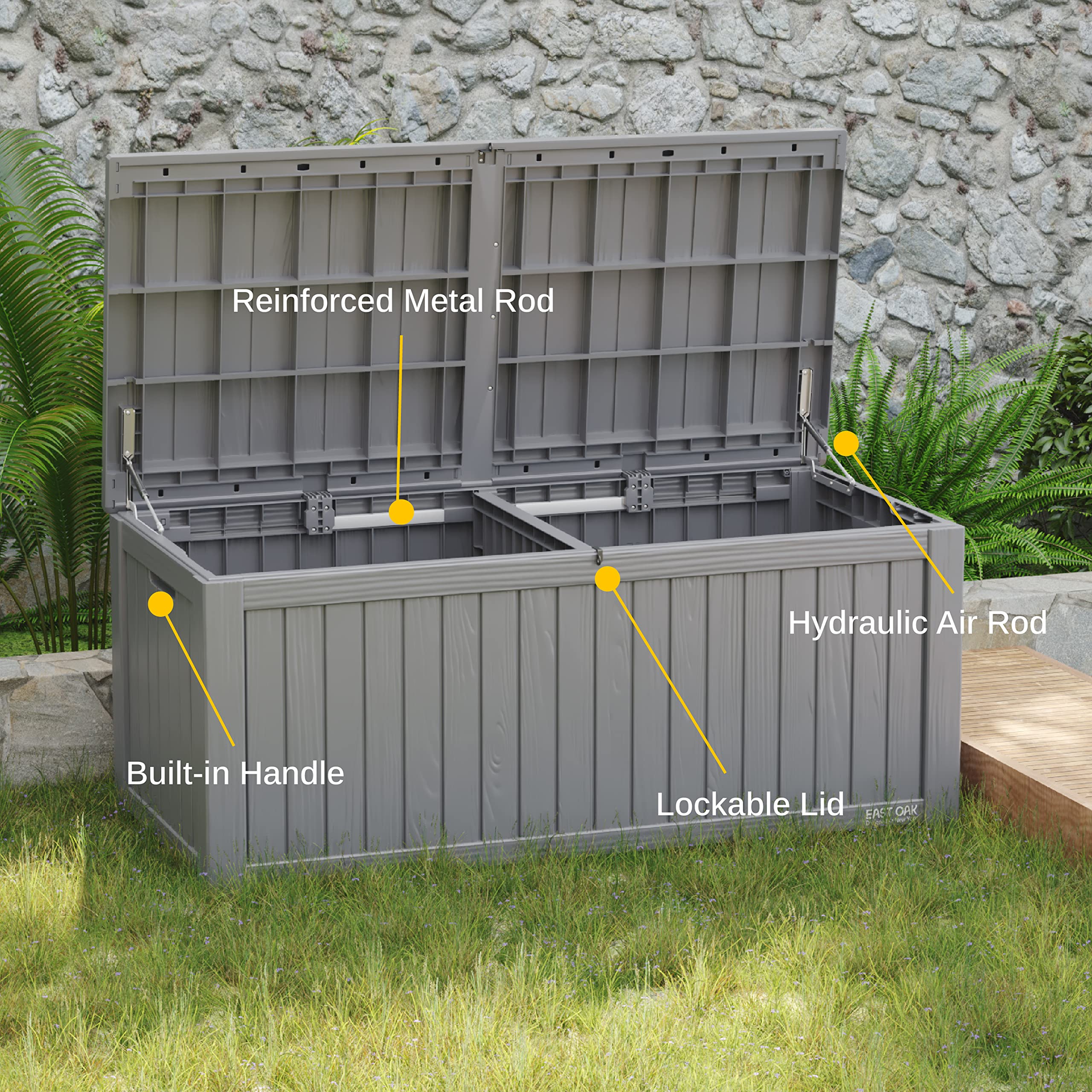 EAST OAK 31-Gallon Outdoor Deck Box, Grey