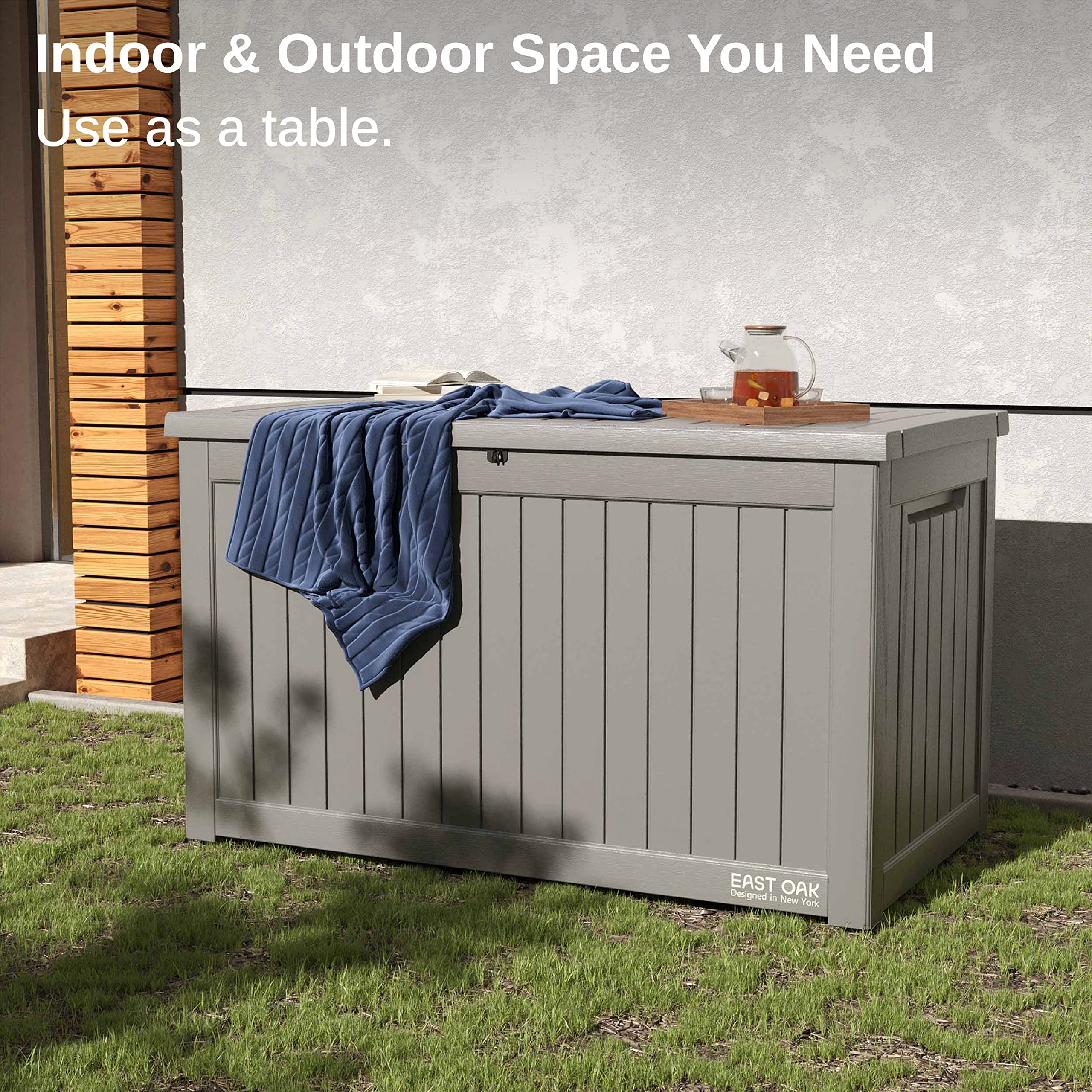 EAST OAK 31-Gallon Outdoor Deck Box, Grey