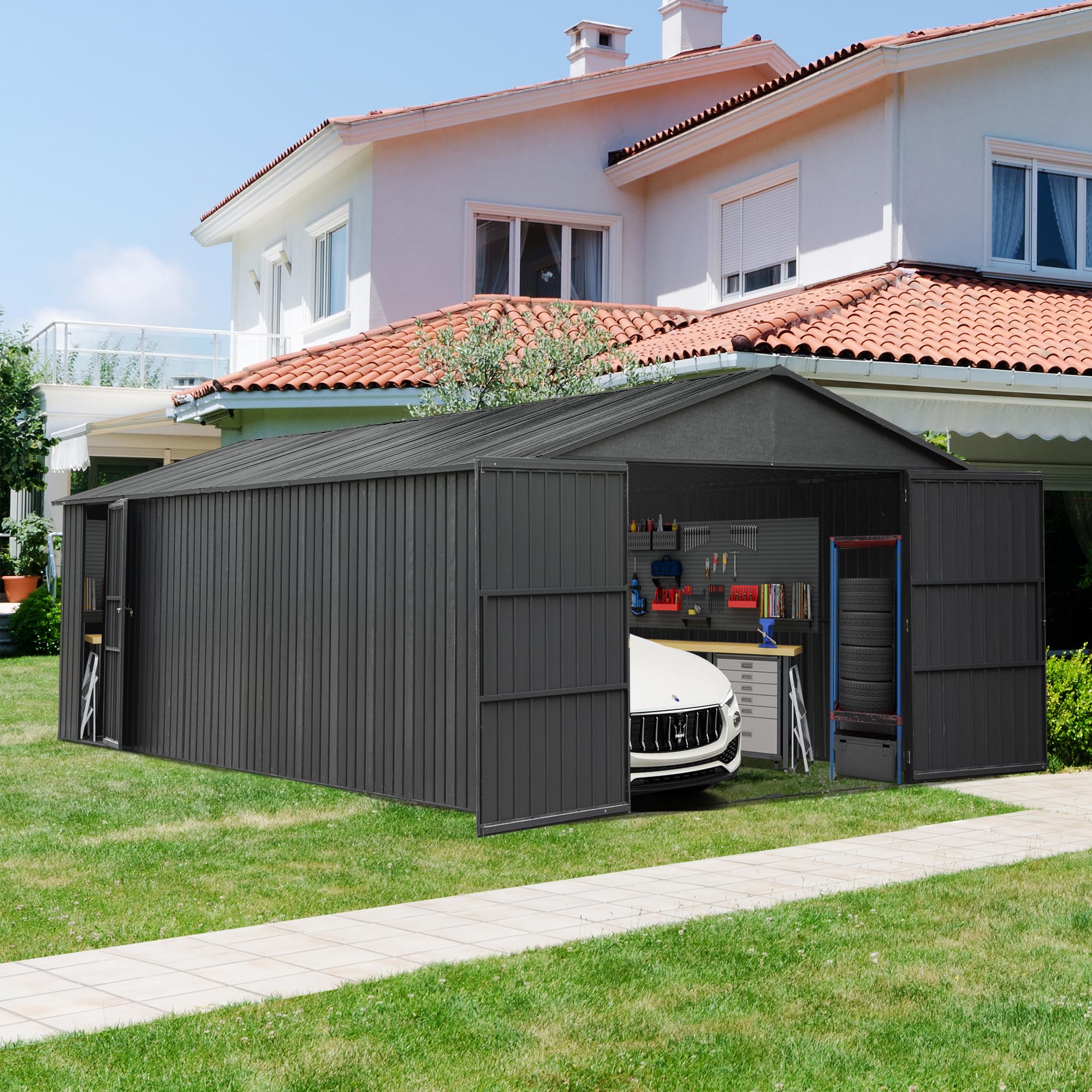 Domi 12'x25' Heavy-Duty Metal Garage Shed
