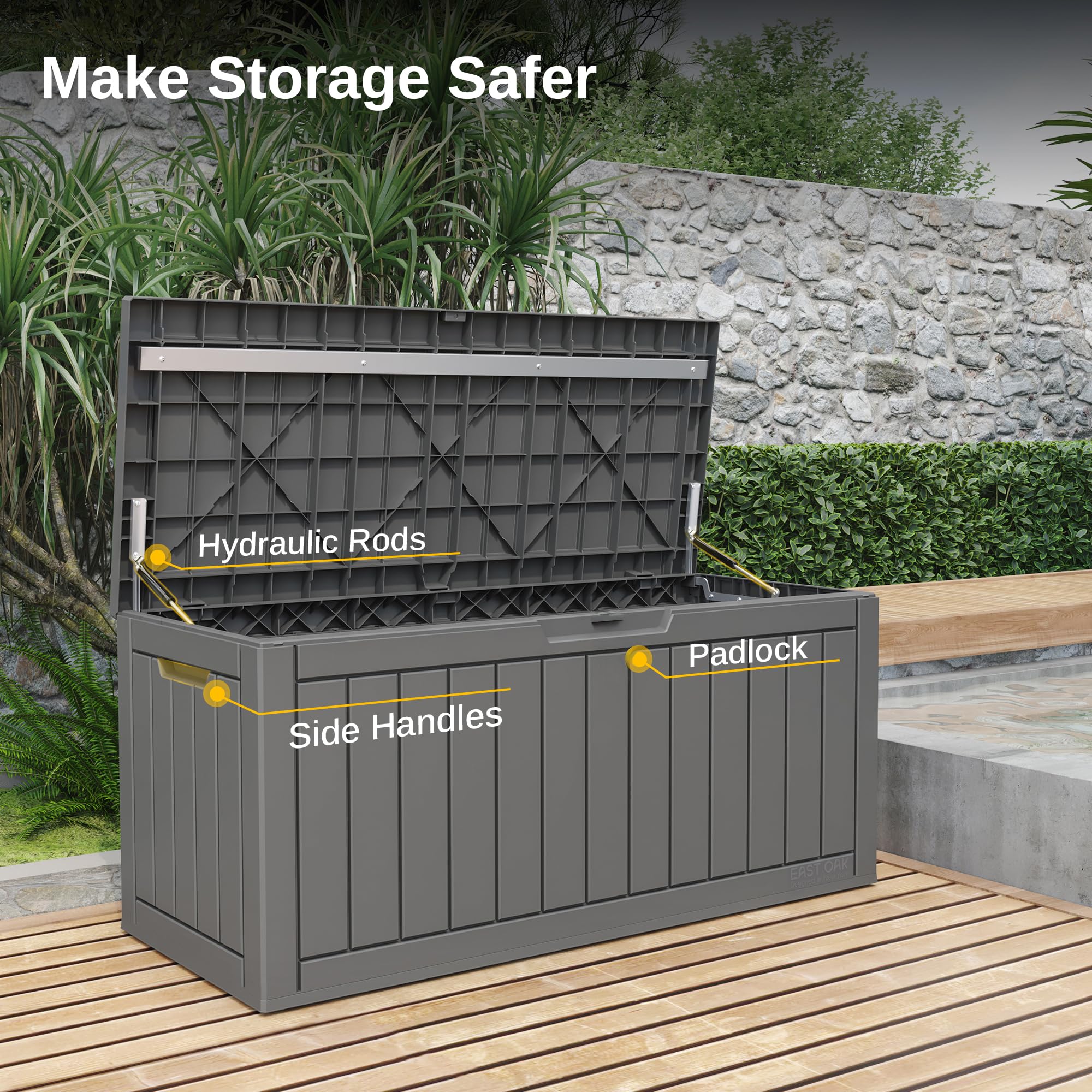 EAST OAK 31-Gallon Outdoor Deck Box, Grey