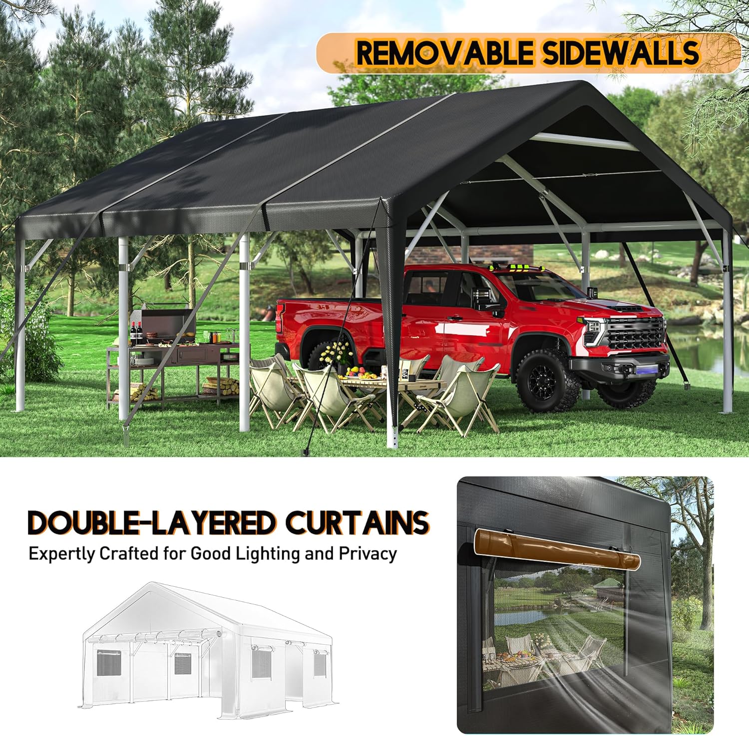 Bepatio 20x20 Ft 2-Car Heavy-Duty Metal Carport