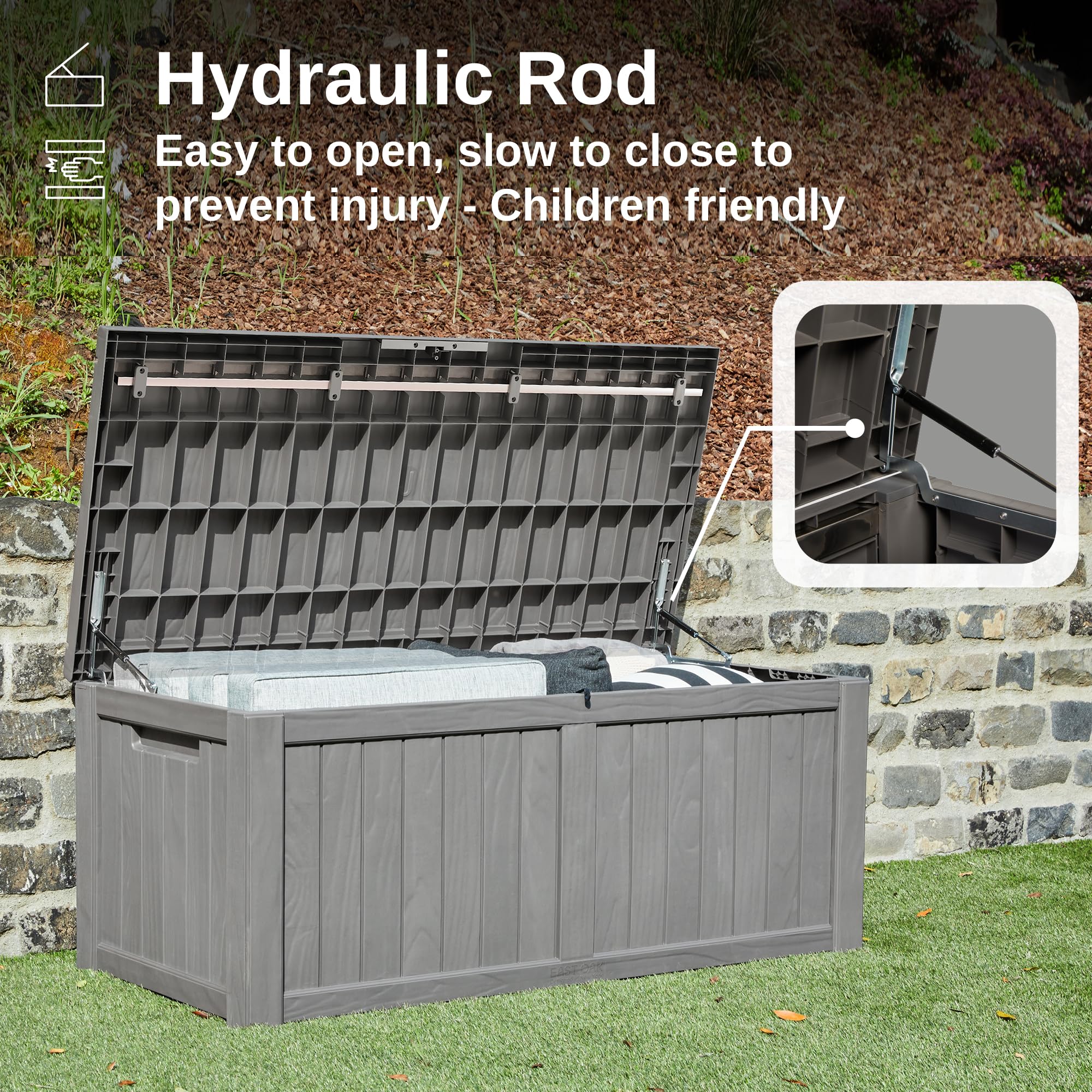 EAST OAK 31-Gallon Outdoor Deck Box, Grey